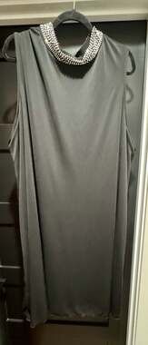 Jessica London Women's Sleeveless Black Dress Beaded Rhinestone Collar Size 26W
